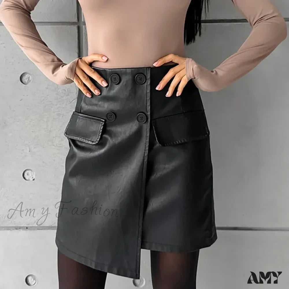 Elegant European Style Thickening High Waist Irregular Black Skirt / S