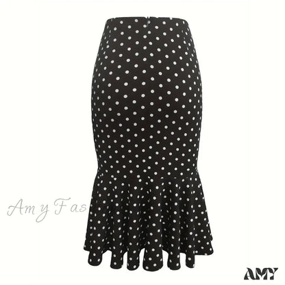 Elegant Houndstooth Printed Knee Length Fashion High Waist Slim Skirt