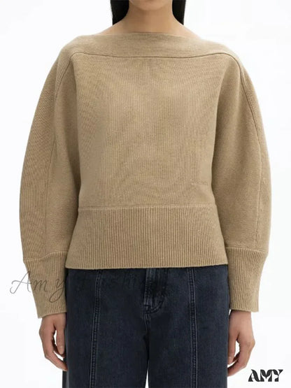 Elegant Solid Boat Neck Women Pullover Fashion Long Sleeves Basics Warm Stylish Cozy Trendy Sweater