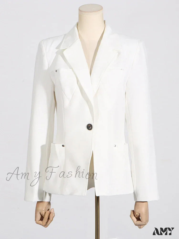 Elegant Solid Patchwork Single Button Notched Collar Long Sleeve Temperament Female Jackets New