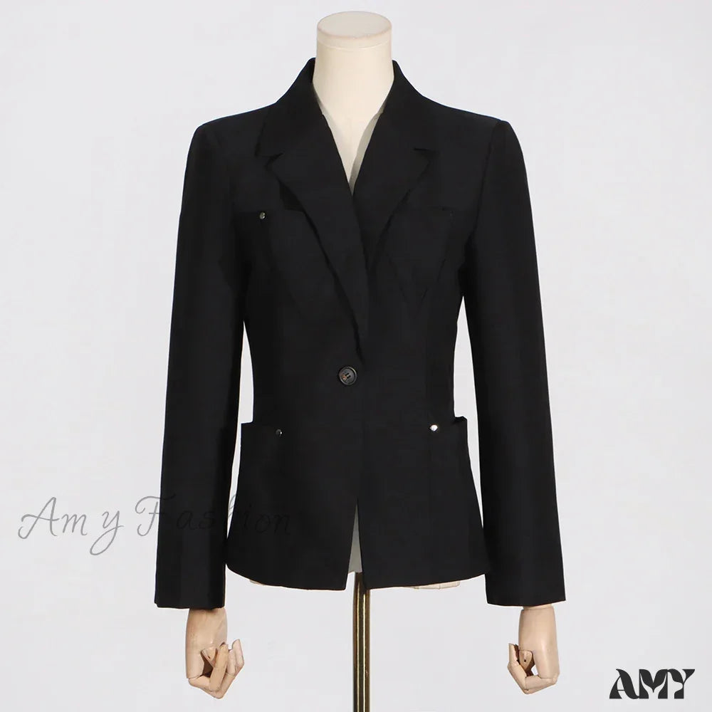 Elegant Solid Patchwork Single Button Notched Collar Long Sleeve Temperament Female Jackets New