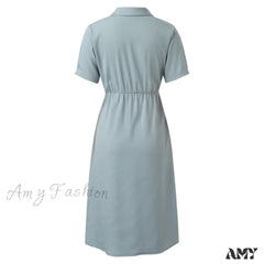 Elegant Solid Slim Korean Style Streetwear Midi Short Sleeve Lapel Casual Cozy Summer Fashion 2024