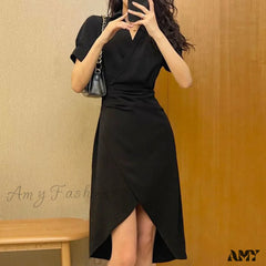 Elegant Solid Slim Korean Style Streetwear Midi Short Sleeve Lapel Casual Cozy Summer Fashion 2024