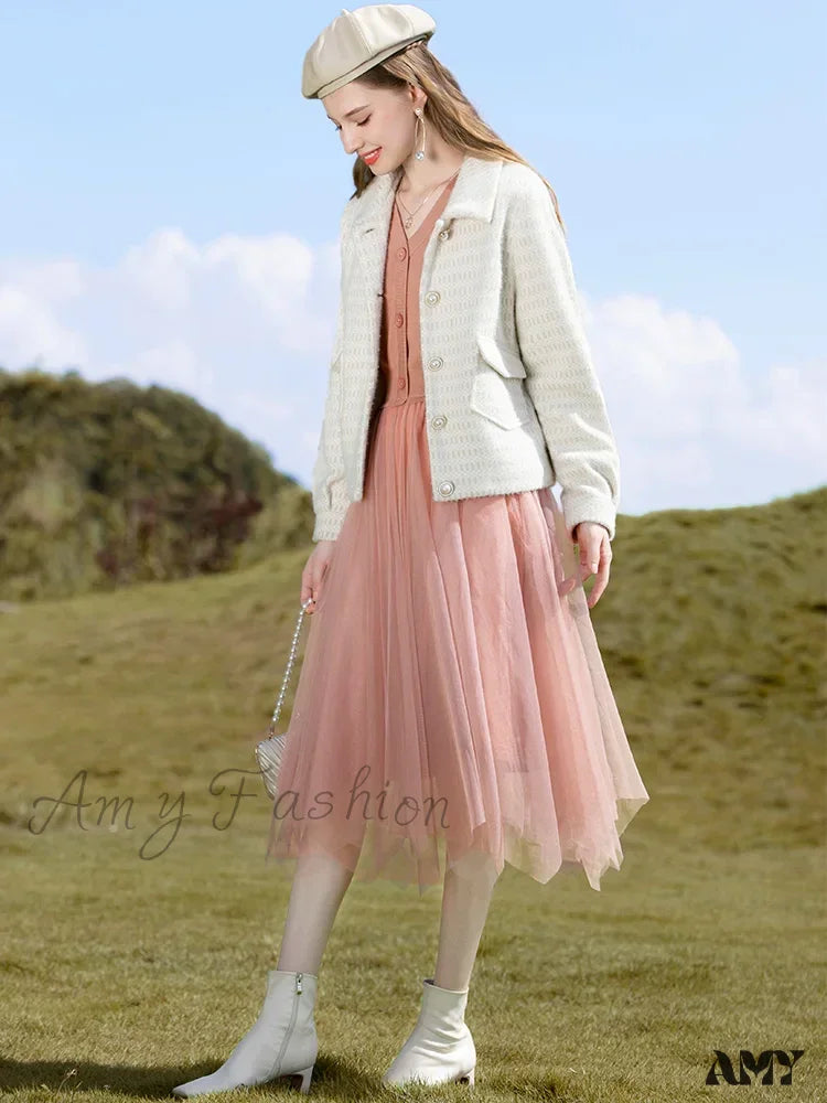 Elegant Turndown Collar Short Woolen Winter Warm Female Coat