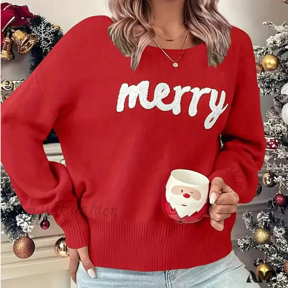 Elegant Winter Warm Trendy Christmas Sweater Red / S