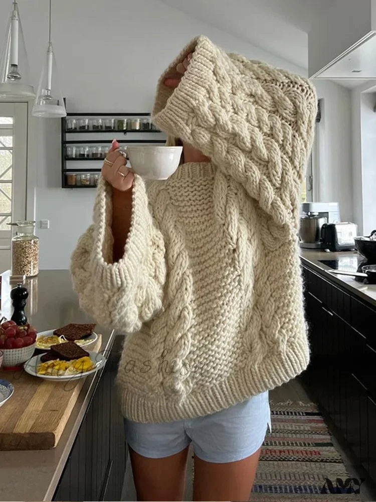 Elegant Women’s Fried Dough Twists Casual Fashion Long Wide Sleeved Sweater