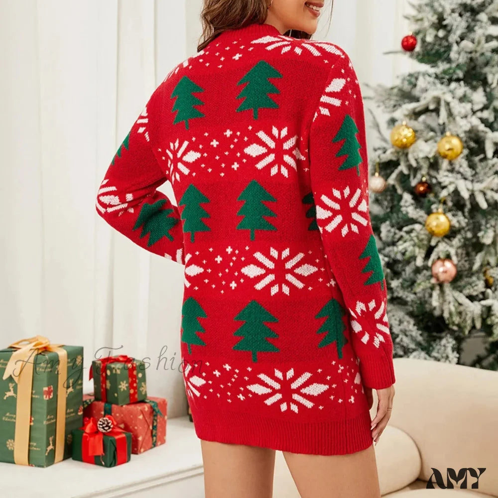 Elk Print Full Sleeve Knitted Bodycon Christmas Sweater