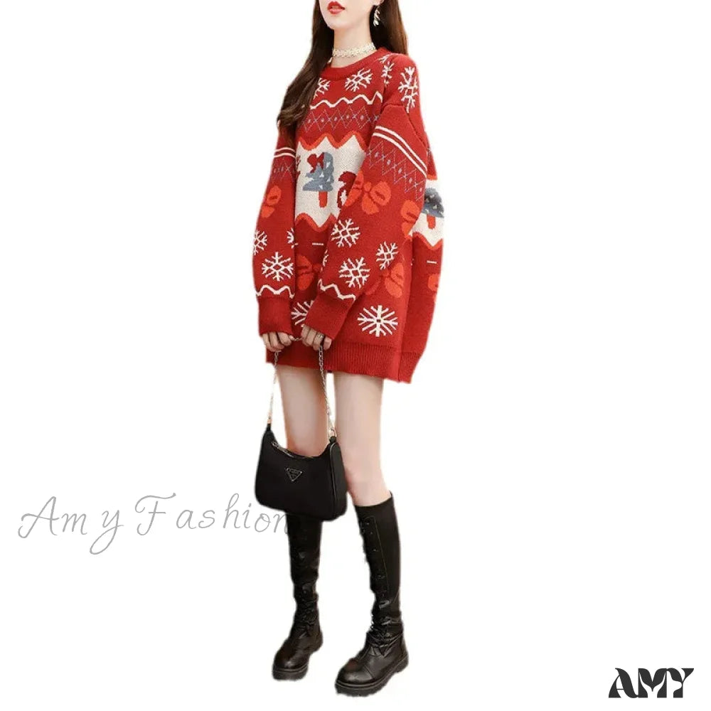 Elk Red Oversized Casual Fashion Christmas Sweater