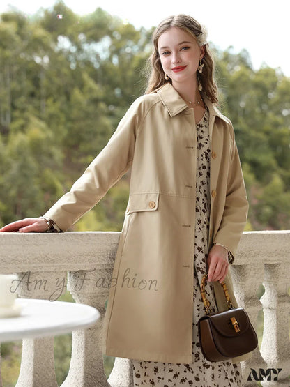 England Style Retro Long Windbreaker Wide-Waisted Solid Coat