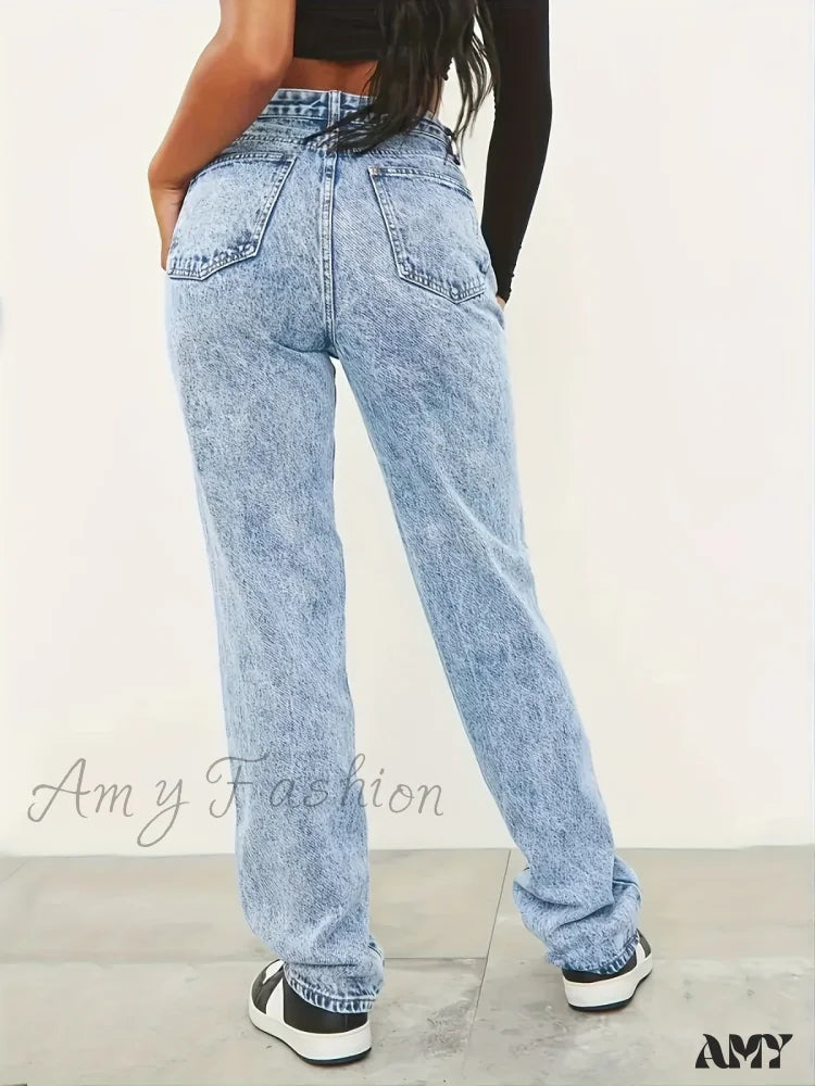 European American Simple Style Straight Loose Casual All-Match Denim Jean