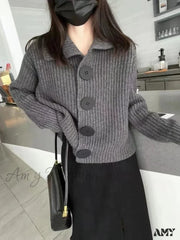 European Cashmere Polo Collar Long Sleeve Loose Wool Knit Sweater