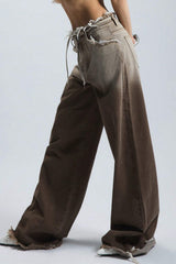 Fleece Gradient Low-Rise Loose Straight Jeans