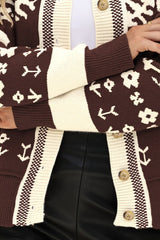 Square Collar Button Fashion Loose Knit Cardigan