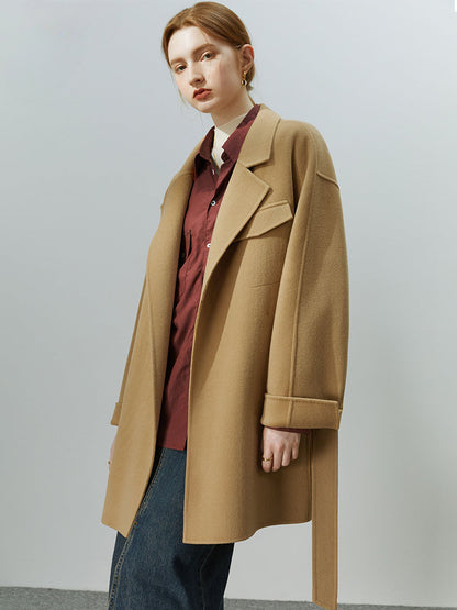 Temperament Mid-length Double-sided Pure Wool Solid Color High-quality Elegant Coat