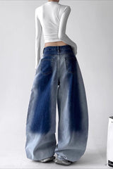 Vintage High Waist Wide Leg Gradient Washed Curved Jeans