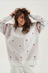 Oversized Heart Print Long Sleeve Knit Sweater