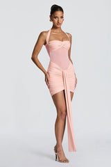Mesh Halter Twist Knot Mini Party Dress