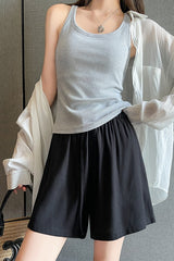 Relaxed Linen Elastic Drawstring Shorts Pants