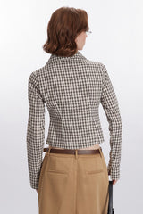 Plaid Ruched Long-Sleeve Blouse