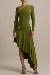 Sexy Ruched Asymmetrical Bodycon Party Dress