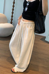 Linen Blend Relaxed Wide Leg Draped Pants