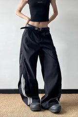 Zipper Deconstructed Side Stripe Drapey Sports Pants
