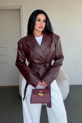 Sexy Fitted Leather V-Neck Tie-Waist Jacket