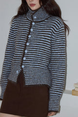 Retro Color Block Stripe Collar Loose Cardigan