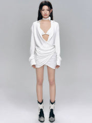 White Asymmetrical Wrap Dress with Bikini Top