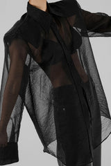 Mesh Sheer Long-Sleeve Loose Chic Blouse