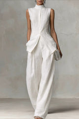 Drape Sleeveless Shirt Elegant Two Piece Work Set