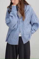 Cable Knit Hooded Soft Wool Cardigan