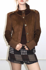 Classic Two-Tone Suede Slim Cropped Jacket