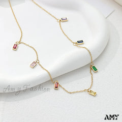 Fabulous Colorful Stone Trendy Chain Necklaces Gold