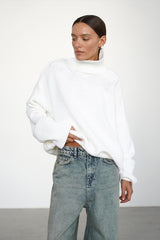 Loose Fit Solid Turtleneck Euro Knit Sweater