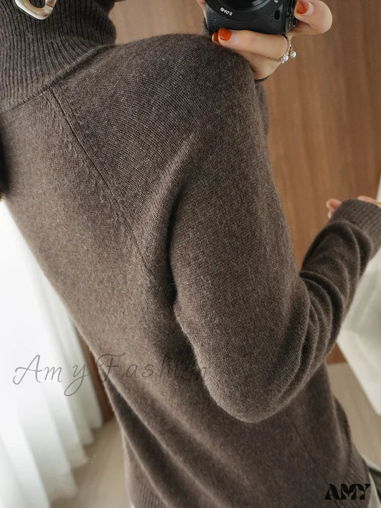 Fashion Basic Autumn Winter Merino Wool Mock Neck Cashmere Pullover Soft Long Sleeve Sweater