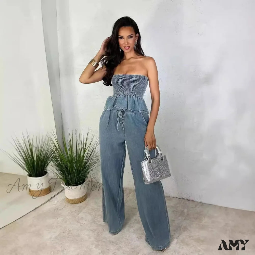 Fashion Casual Ruffle Denim Sexy Suit