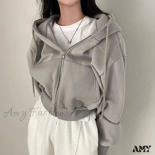 Fashion Elegant Chic Warm Cozy Trendy Comfortable Solid Color Hoodies Lightgrey / S