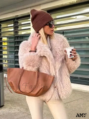 Fashion Faux Fur Cropped Autumn Winter Lapel Long Sleeve Thick Warm Chic Coat
