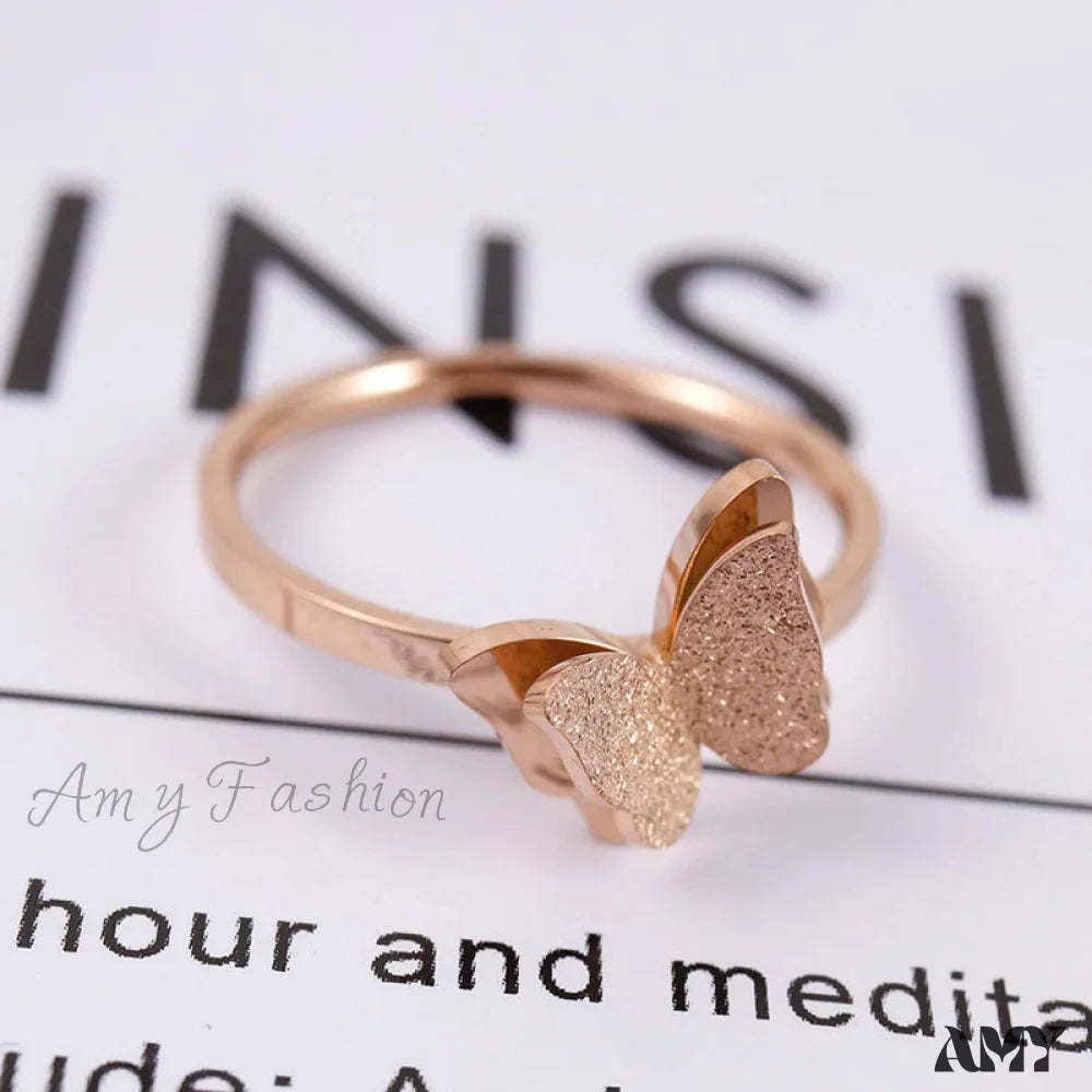 Fashion Frosted Butterfly Titanium Steel Ring