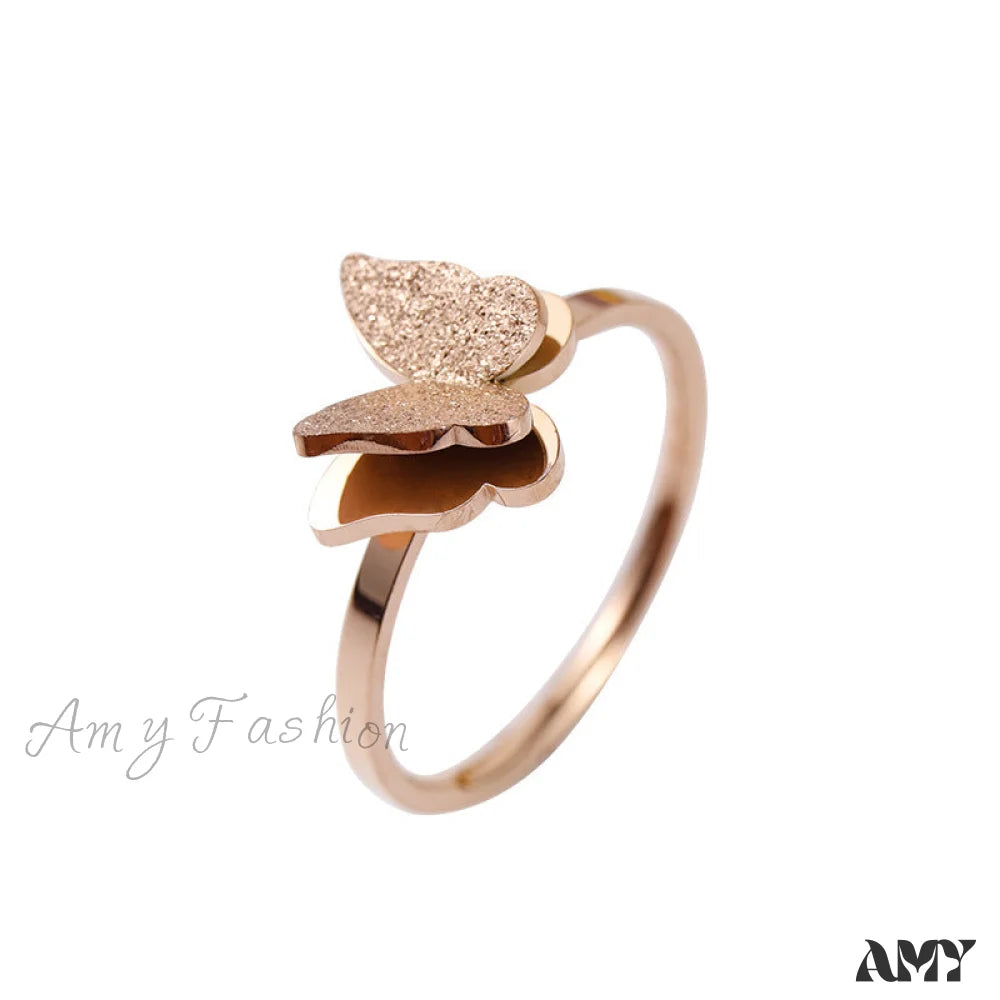 Fashion Frosted Butterfly Titanium Steel Ring