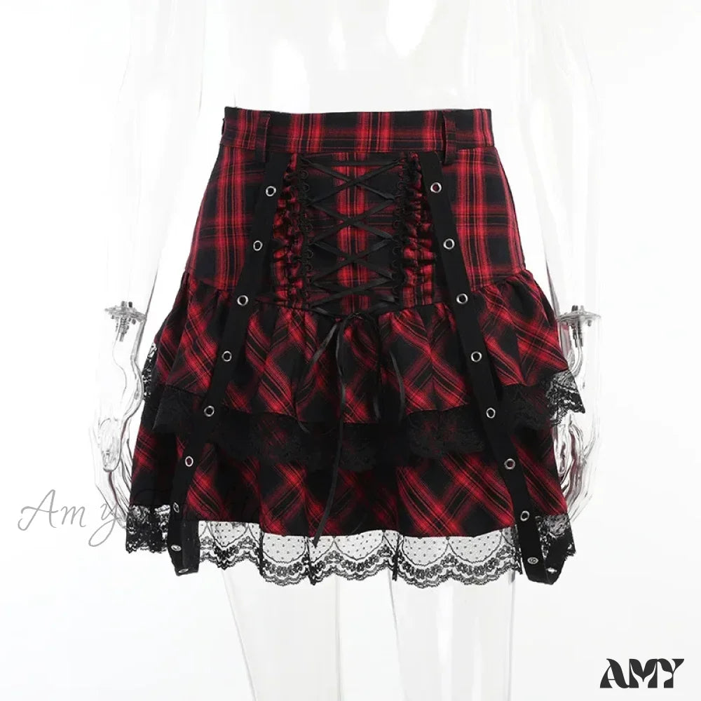 Fashion Harajuku Plaided Skirt High Sets Mini Girl Streetwear Waist Lolita Gothic Japanese Plaid