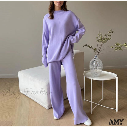 Fashion Loose Casual Knit Long Pants Two-Piece Suit