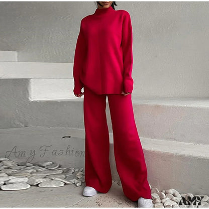 Fashion Loose Casual Knit Long Pants Two-Piece Suit