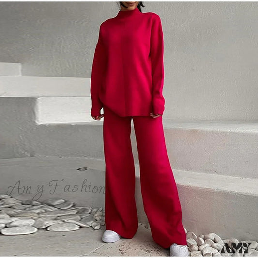 Fashion Loose Casual Knit Long Pants Two-Piece Suit