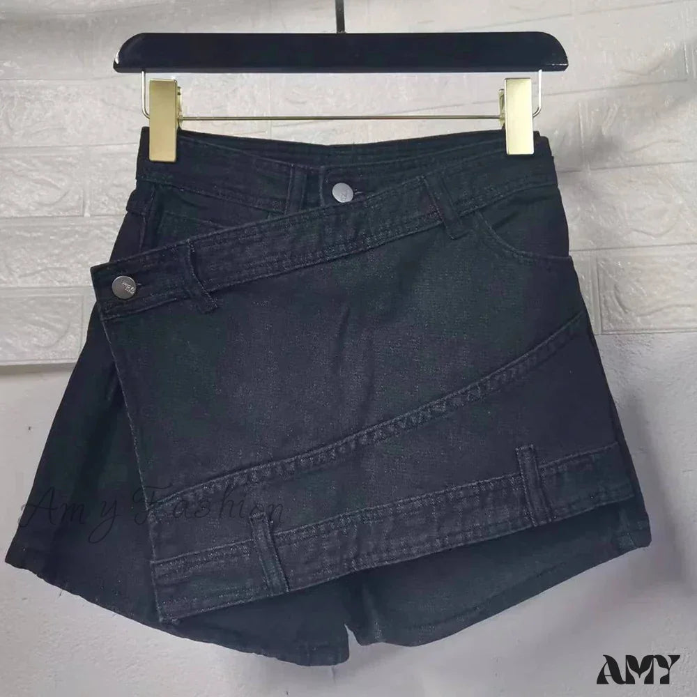 Fashion Mini Rave Street Stretch Irregular A-Line Skinny Y2K Short Black / S