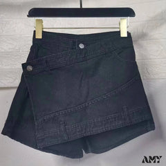 Fashion Mini Rave Street Stretch Irregular A-Line Skinny Y2K Short Black / S