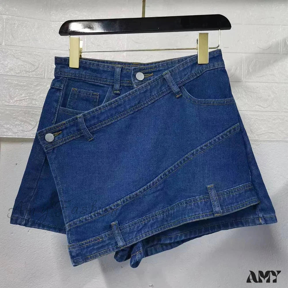 Fashion Mini Rave Street Stretch Irregular A-Line Skinny Y2K Short Blue / S