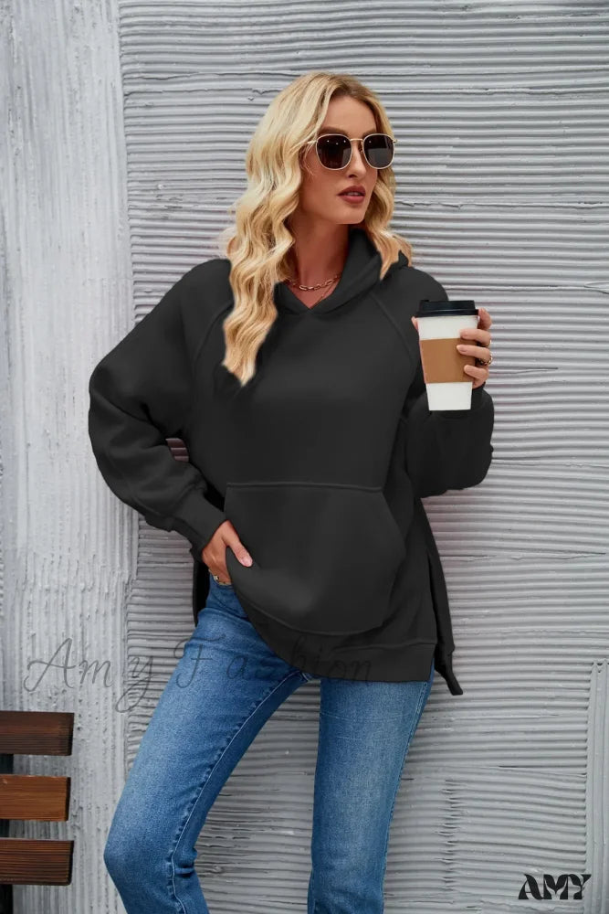 Fashion New Solid Color Cozy Trendy Comfortable Chic Elegant Hoodies Black / S