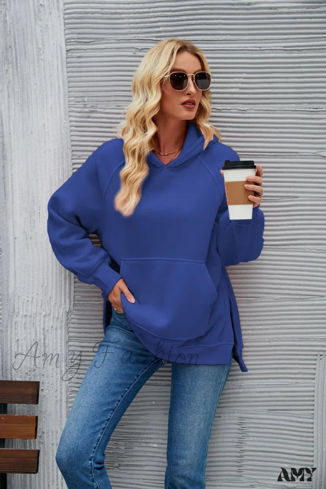 Fashion New Solid Color Cozy Trendy Comfortable Chic Elegant Hoodies Blue / S